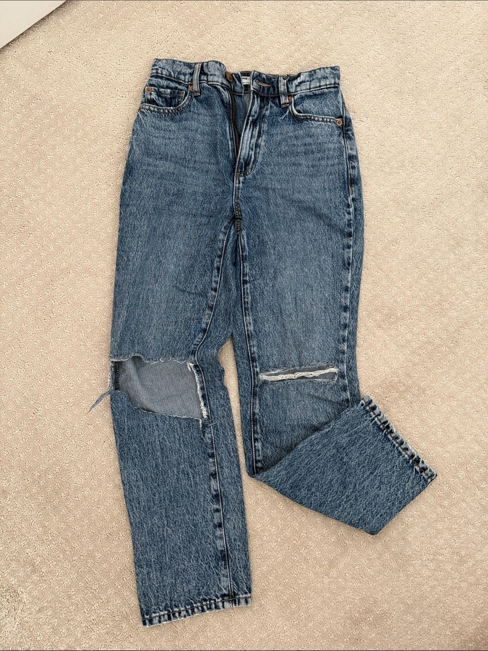 Garage Straight-Leg Distressed Blue Jeans